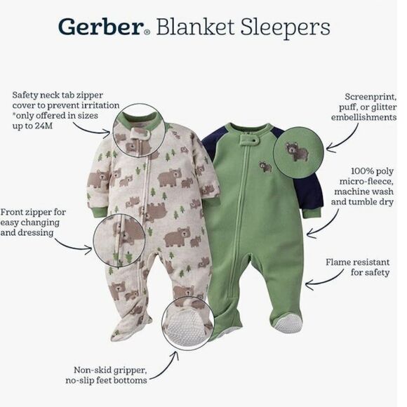 Gerber Baby & Toddler Blue Dinosaur Microfleece Sleepers2-Pack NWT 6-9 months - Picture 6 of 13